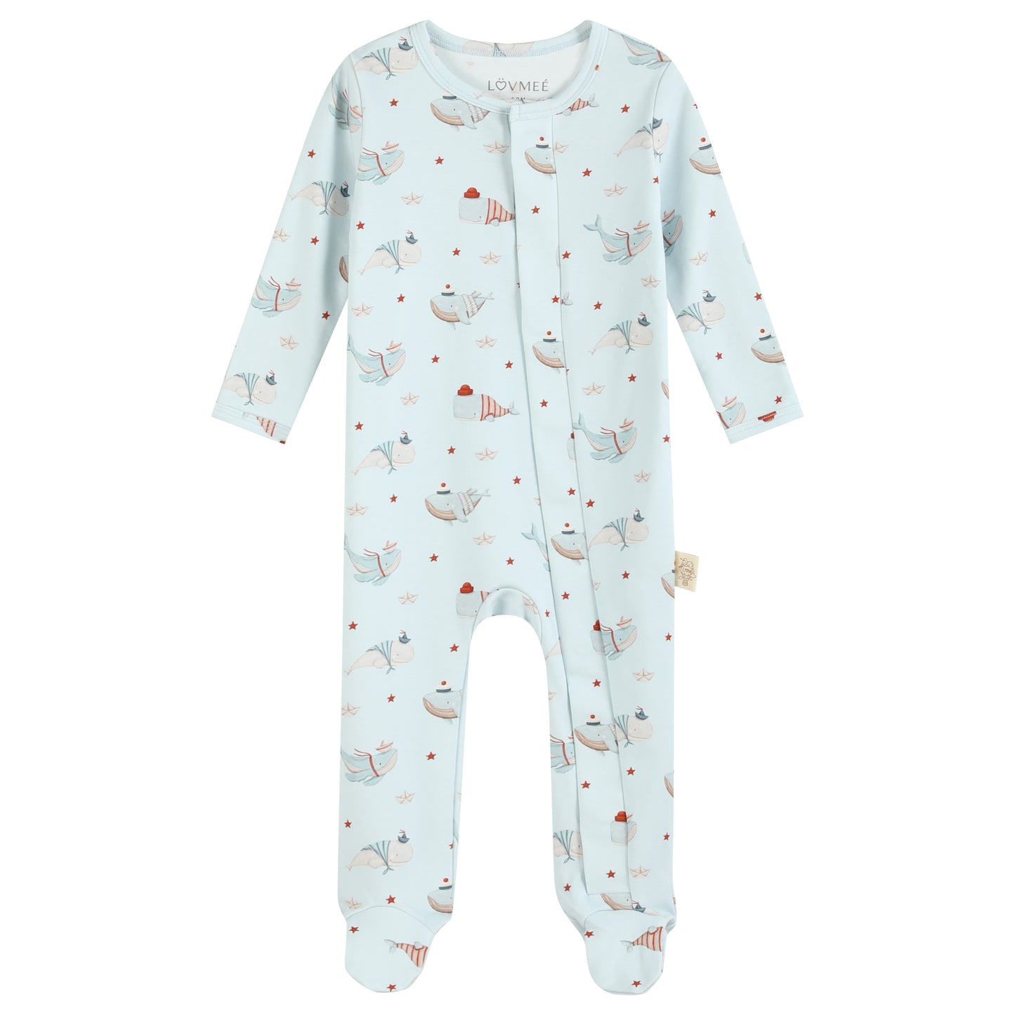 Baby onesie with animal pattern on a white background