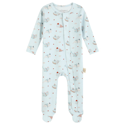 Baby onesie with animal pattern on a white background